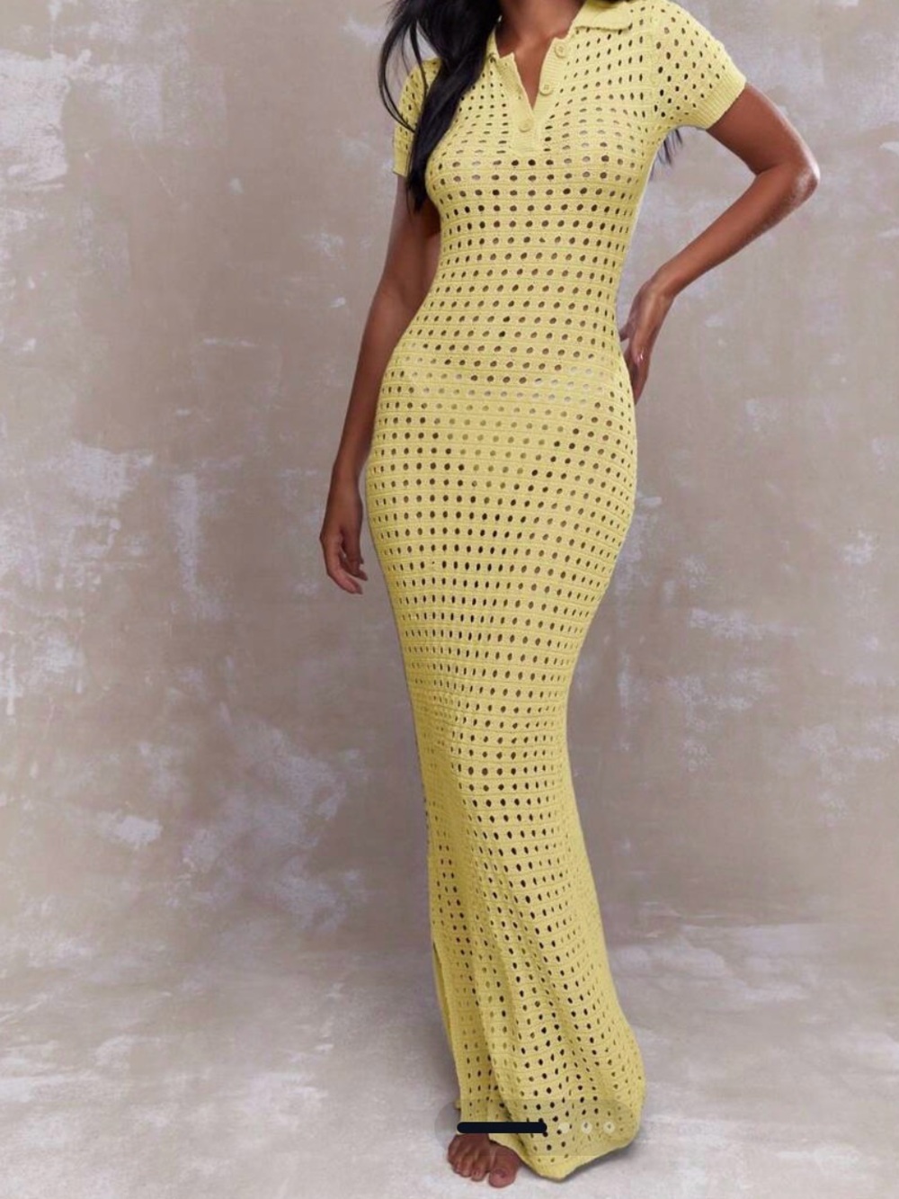Yellow Knit Polo Maxi Dress